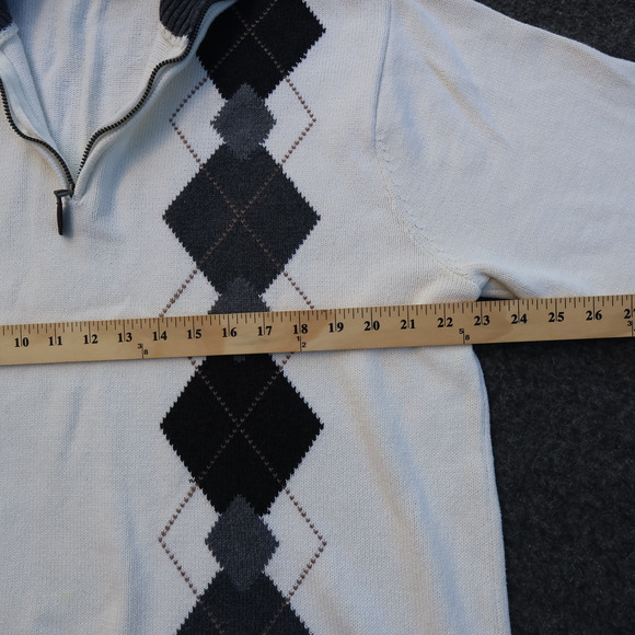 OSCAR DE LA RENTA Ivory Sweater Mens Ivory Sz XL 1/4-Zip Agryle Cotton Geek EUC - Picture 13 of 15